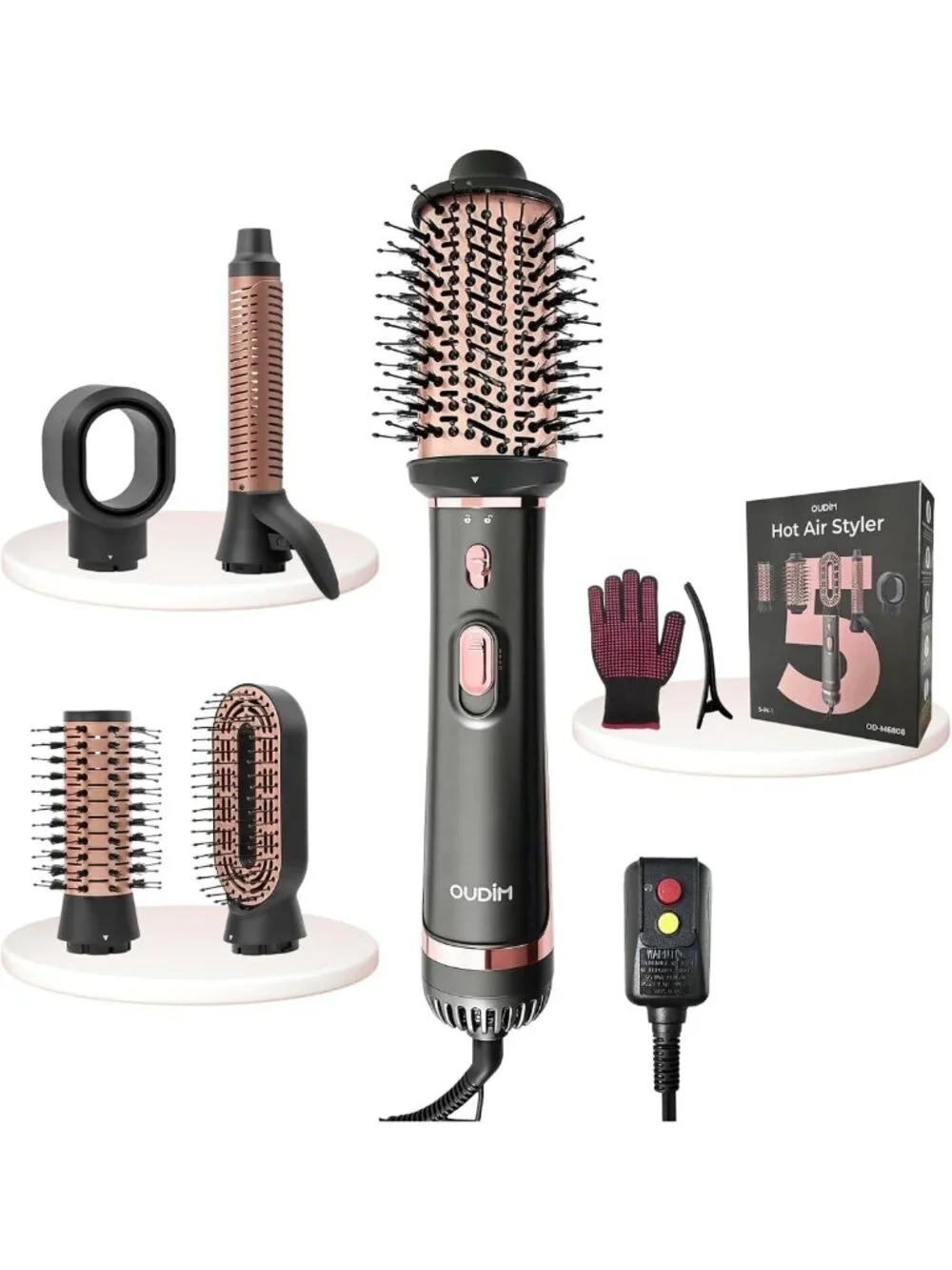 5-in-1 Hot Air Styler & Hair Dryer Brush, 1200W, Negative Ion, 3 Temp Levels